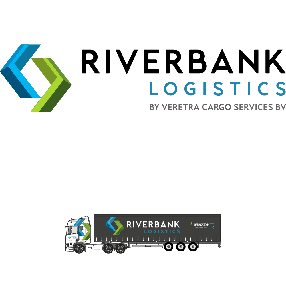 Riverbank Logistics branding, grafisch ontwerp belettering wagenpark en nieuwe website